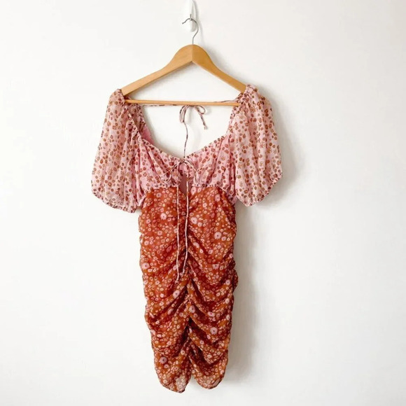 Free People Tessa Ruched  Mini Dress in Primrose Combo Pink Floral Size XS - Picture 4 of 8